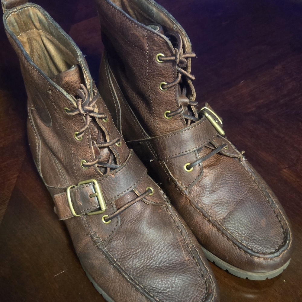 Sold!! Ralph Lauren Brown Leather Lace-Up Boots with Buckle